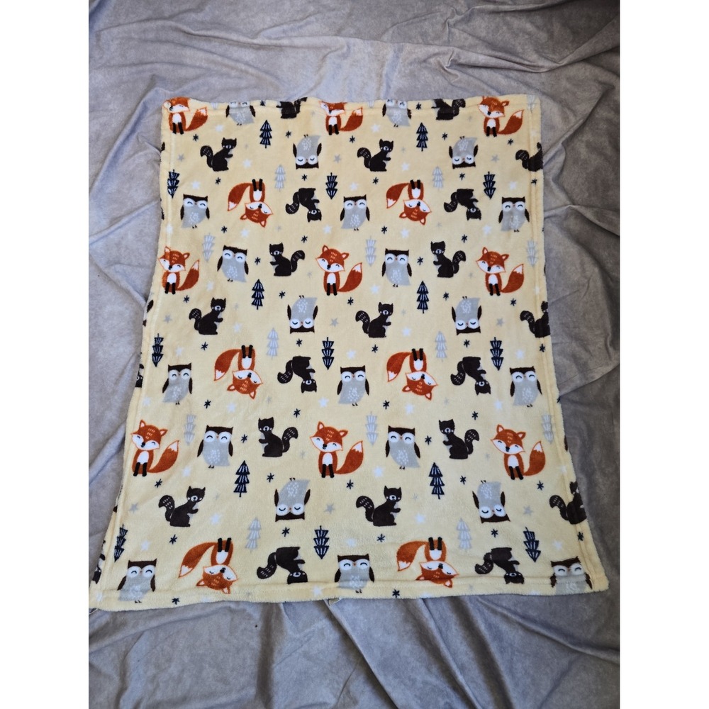 Parent's Choice Beige Tan Woodland Animals Fox Squirrel Owl Baby Blanket/Lovey